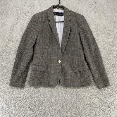 Blazer Zara Academia Mujer Grande Gris A Cuadros Lana Shetland Codo Parche Chaqueta Foto 1 de 4