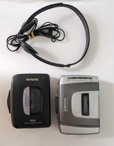 Vtg Portable Cassette Player Lot AIWA PS131 Emerson EW96B Radio Headphones FLAW - Picture 1 of 16
