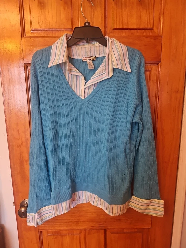  Blusa CARIBBEAN JOE Para Mujer Azul Mezcla Rayón Suéter Elastizada Adjunta Talla 2X  Foto 1 de 4
