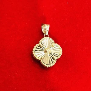 14K Yellow Gold Diamond Cut Shimmering Flower Charm Pendant 20x12mm - Picture 1 of 3
