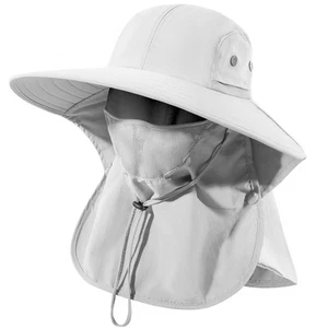 Mens Women Fishing Hat UPF 50+ Wide Brim Sun Hat with Face Cover & Neck Flap ... - Picture 1 of 6