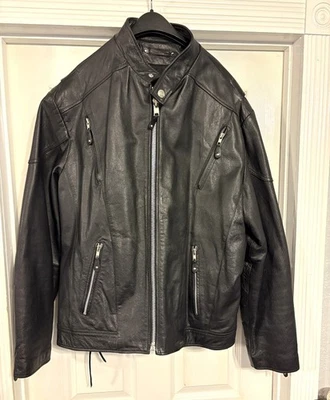 Wilsons Black Leather Men's 2X Motorcycle Biker Jacket - Image 1 of 4