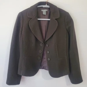 Blazer donna Ann Taylor Petites marrone scuro cotone rayon lana taglia 6P - Foto 1 di 14