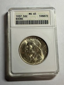 1937 P Boone Commemorative Half Dollar ANACS MS65 Soap Box Holder Blast White - Picture 1 of 4