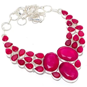 Red Simulated Gemstone Handmade 925 Sterling Silver Jewelry Necklace 18" - Picture 1 of 5