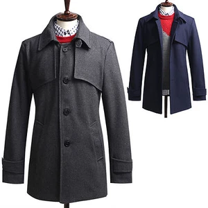 Mens Luxury Slim Fit Storm Flap Wool Single Coat Blazer Jacket Jumper W023 S/M - Picture 1 of 4
