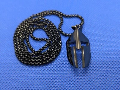Black Stainless Roman Spartan Gladiator  Helmet  22" Necklace + Free Trident - Image 1 of 4