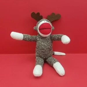 Galerie Sock Monkey with Moose or Reindeer Antlers Holiday Christmas - Picture 1 of 6