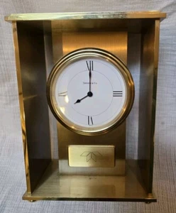 Vintage Tiffany & Co. Mantel Clock Made in Switzerland Quartz Brass Rectangular - Picture 1 of 15
