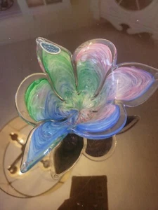 Vintage Veneciano Murano Italia Arte Soplado Vidrio Vela Portavelas Flor con Etiqueta - Imagen 1 de 5
