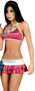 2052 Argent Rose 2 Pièces Danse Vêtement Club Bikini Haut Court Jupe S M L XL - Picture 1 of 4
