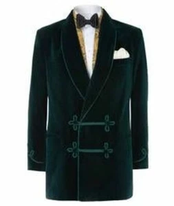 Men's Green Velvet Smoking Jacket Luxury Evening Party Wear Dinner Blazer Coats - Picture 1 of 3