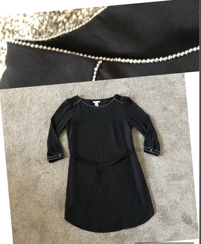 VETEMENTS Abito nero H&M 6 Scollo con perline e cravatta elastica vita orlo rotondo