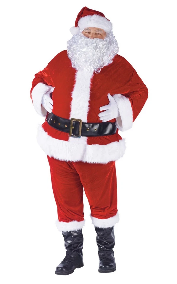 完整丝绒圣诞老人套装成人服装,标准款(40-48) — 第 1/2 张图片