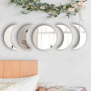 5 Pieces Acrylic Mirror Wall Stickers Natural Wall Decor Self Adhesive Mirrors S - Picture 1 of 12