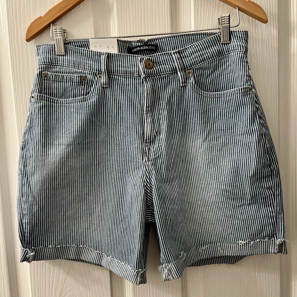 Calvin Klein Jeans Ladies' Roll Cuff Denim Shorts Railroad Stripe Size 10