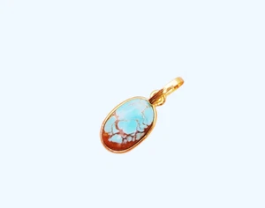 Natural Turquoise Gold Charm Pendant -18k Gold Solid Gold Handmade Necklace - Picture 1 of 4