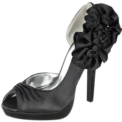 CLEARANCE!! Gorgeous Black Satin Peep Toe Pumps Sandals 7.5 - Image 1 of 1