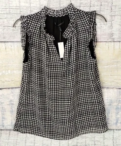 White House Black Market Keyhole Houndstooth Blouse Lined Top Size Small - Picture 1 of 16