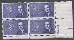 US. 1200. 4c. Senator Brien McMahon (1903-52) Atomic Symbol. PB4. MNH. 1962 - Picture 1 of 2