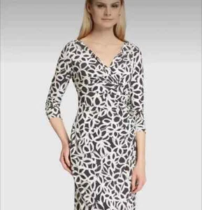 Ralph Lauren sheath ruched gray white dress geometric Women 12 stretch Faux Wrap - Picture 1 of 4