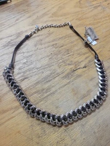 New Uno De 50 Seduce Me 24" Sterling Silver Plated Leather Necklace NWT - Picture 1 of 8
