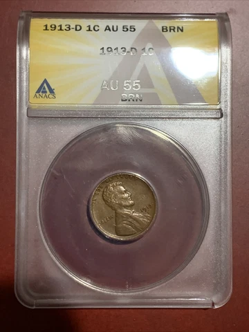 1913-D Lincoln Wheat Cent - Certified ANACS AU 55 BRN *Sharp* Cover