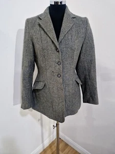 Giacca Caldene pura lana tweed hacking taglia 8-10 LEGGI donna grigio spina di pesce - Foto 1 di 13