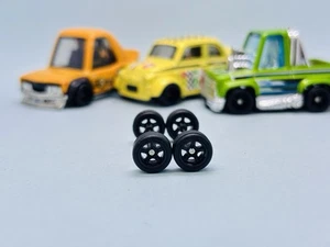 R423 Hot Wheels 1/64 Set # 5 Spoke Modern Black 8mm Long , Rubber Real Rider - Picture 1 of 7