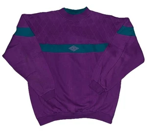 Vtg 90s Honors Sport Purple Green Colorblock Crew Neck Sweatshirt Large - Picture 1 of 4