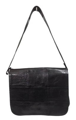 Vtg Banana Republic Leather Shoulder Bag Patchwork Windowpane Flap Black Purse - Image 1 of 4