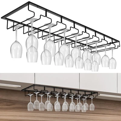 8 Row Wine Glass Rack Under Cabinet Holds up to 16-24 Glasses Under Cabinet S... - Image 1 of 4