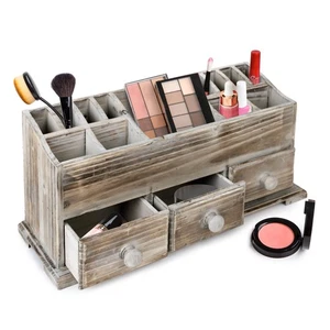 Rustic Vanity Organizer for Cosmetics, Makeup, and Bathroom Accessories, Wood... - Picture 1 of 7