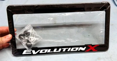 2 PIEZAS MARCOS DE MATRÍCULA MITSUBISHI EVOLUTION X EVO METAL NEGRO CON HERRAJES Foto 1 de 3