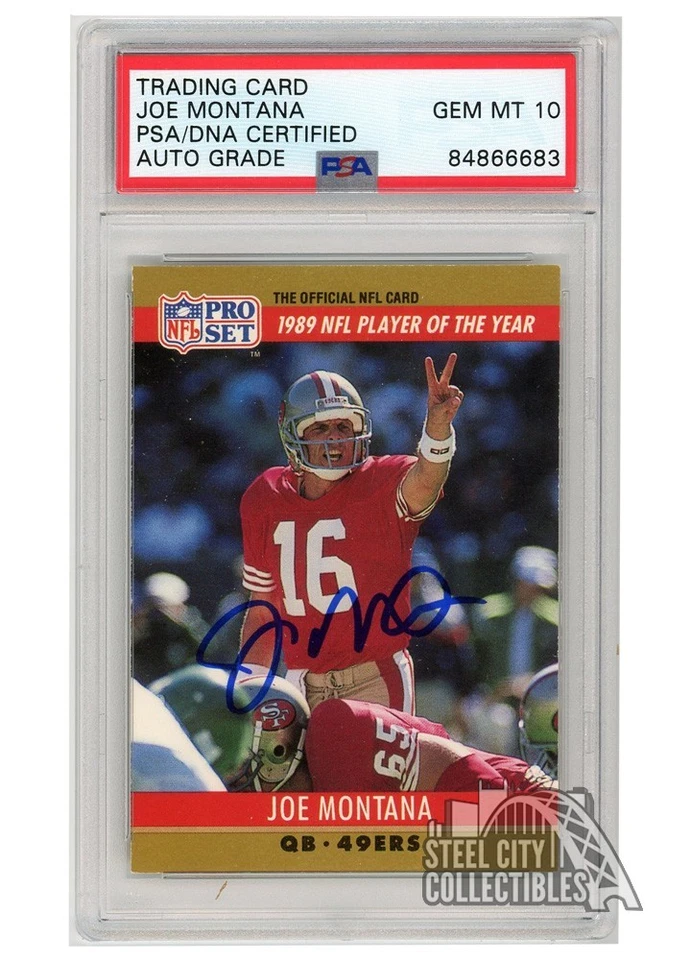 Tarjeta autógrafa Joe Montana 1990 Pro Set Jugador del Año #2 PSA/DNA 10 Foto 1 de 1