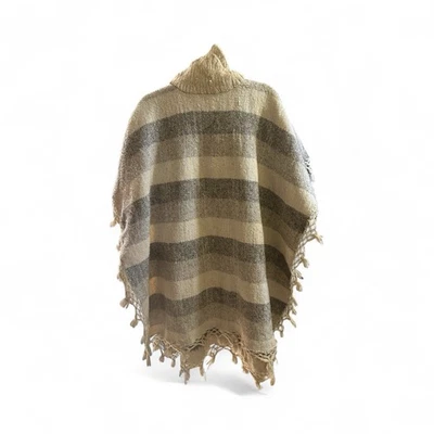 Alpaca Blend Hooded Poncho Shawl Cape Ecuador Fringe Stripes Very Soft - Image 1 of 3