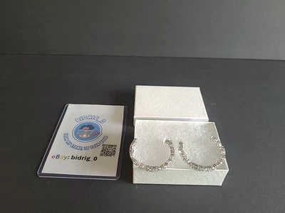 Swarovski Rhodium-Plated Medium Mixed Crystal C-Hoop Earrings, 1.54" IN GIFT BOX - Image 1 of 4