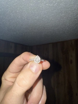 Pear-Shaped Diamond Engagement Ring with Pave Band 0.5 Carat, White Gold REAL - Image 1 of 4