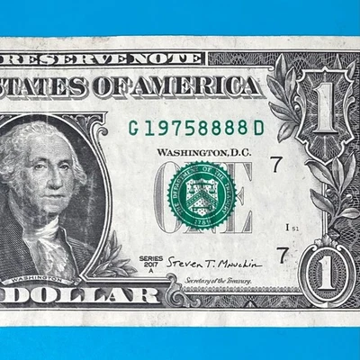 LUCKY YEAR 1975 (G 19758888 D) $1 One Dollar Bill Serial Number 2017A Series - Image 1 of 4