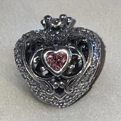 Nuevo Pandora Plata Esterlina Rosa Circonita cúbica Corona Real y Corazón Dije Cuentas S925 ALE Foto 1 de 4