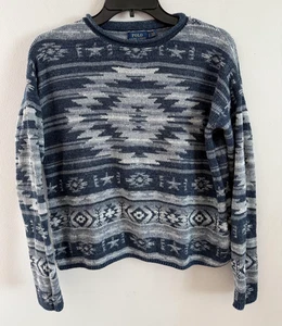 Polo Ralph Lauren Pullover Southwestern Azteken Jacquard Blau Indigo Gr. S/P - Bild 1 von 4