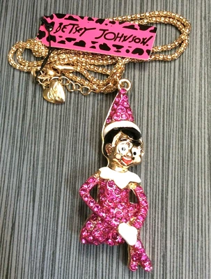 Betsey Johnson Cristal Rosa Elfo Colgante en un Collar de Cadena de Oro 28" ¡Nuevo Cutie! Foto 1 de 2