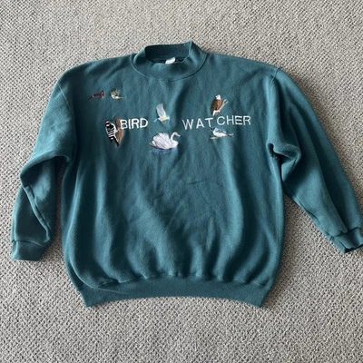 Vintage Embroidered “bird Watcher” Sweatshirt. Humming Bird, Loon, Eagle, Swan. - Image 1 of 4