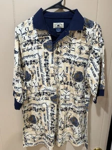 Polo vintage Cutter & Buck Seas the Day estampado por todas partes para hombre algodón grande - Imagen 1 de 3