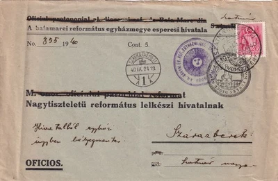 RUMANÍA HUNGRÍA - 1940 VISSATERT CUBIERTA OFICIAL SZATMAR SATU MARE Foto 1 de 2