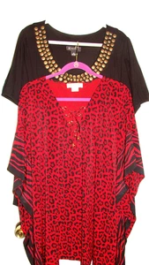Size 3X Michael Kors & INC Blouses Kimono Red Animal Print, Black Brass Stud - Picture 1 of 8