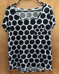 Merona Damen Größe Large schwarz weiß gepunktetes Shirt Kurzarm T-Shirt - Bild 1 von 3