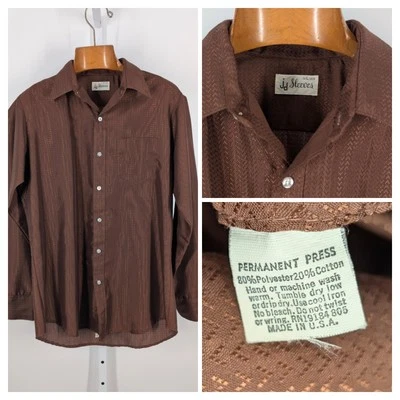 Camisa De Colección Años 70 Mod Jacquard Geométrica Marrón L EE. UU. Brillante Fiesta Disco 44 Foto 1 de 4
