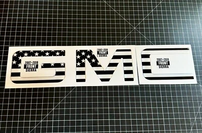 FITS 2019+ GMC SIERRA ONLY* PRECUT (domed) emblem overlays BLACK/WHITE STRAIGHT - Image 1 of 4