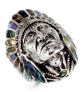 Anillo principal indio nativo americano de abulón de plata 925 - Imagen 1 de 3